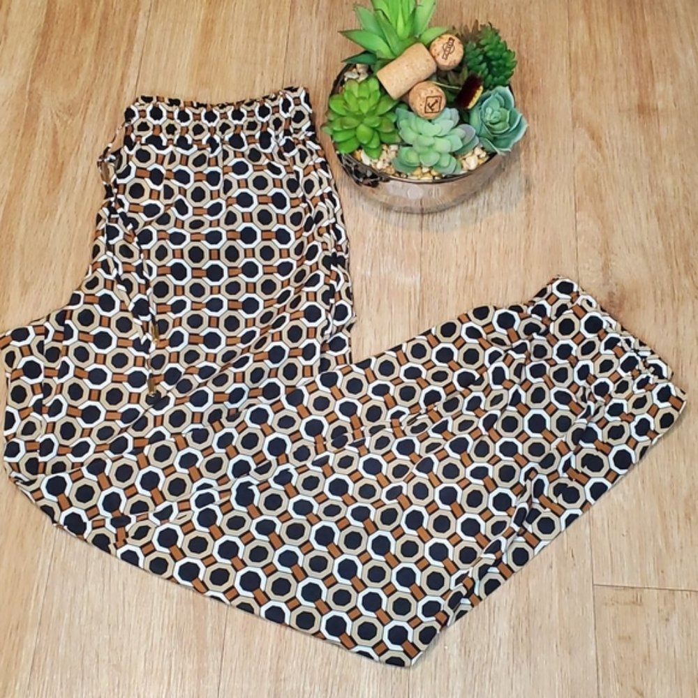 Michael Kors Geometric Dots Joggers Pants Black Cream Brown Pockets Neutral 6